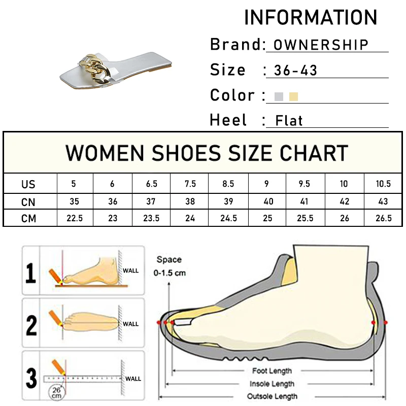 

2021 Women Square Toe Chain Metal Slippers Female Transparent Summer Beach Slides Casual Flat Ladies Fashion Shoes Plus Size