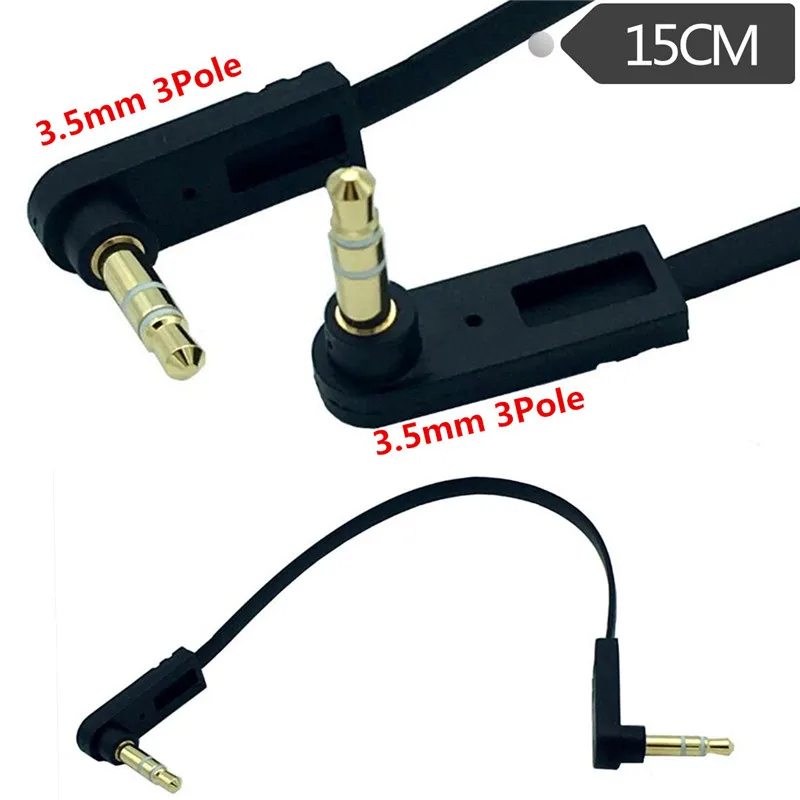 

2PCS 15cm 3.5mm Right Angle Mini Plug Stereo Flat Audio Headphone Extension Cable