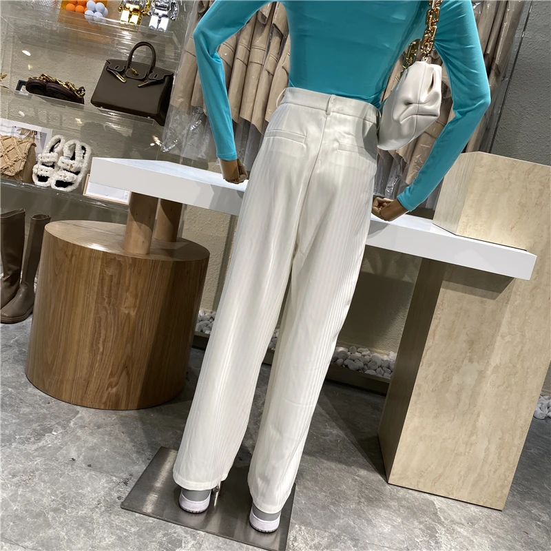 

2021 High-waisted Vertical Loose Straight Trousers With Long Legs To Show Slimming Pure Color Wide-leg Floor Sweeping Pants
