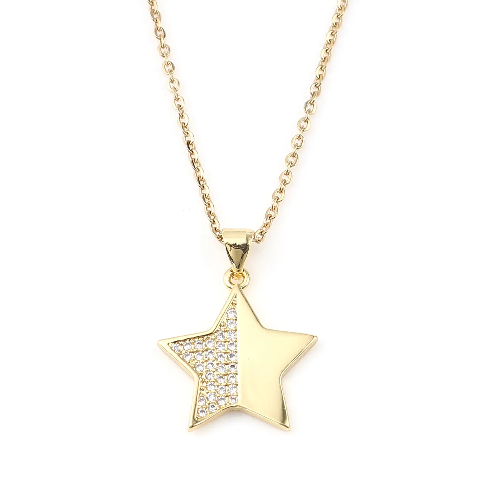 

New Stainless Steel Necklace Micro Pave Link Cable Chain Findings Necklace Lock Clear Cubic Zirconia 45cm(17 6/8") long, 1 Piece