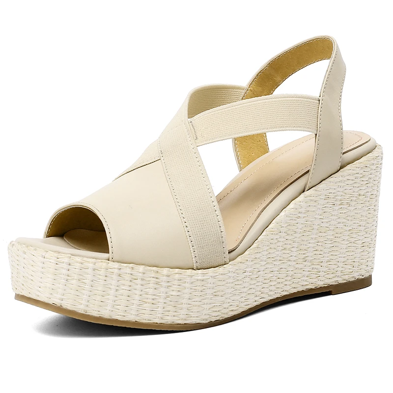 

Сандалии женские из натуральной кожи, босоножки на танкетке, открытый носок, повседневная обувь на лето