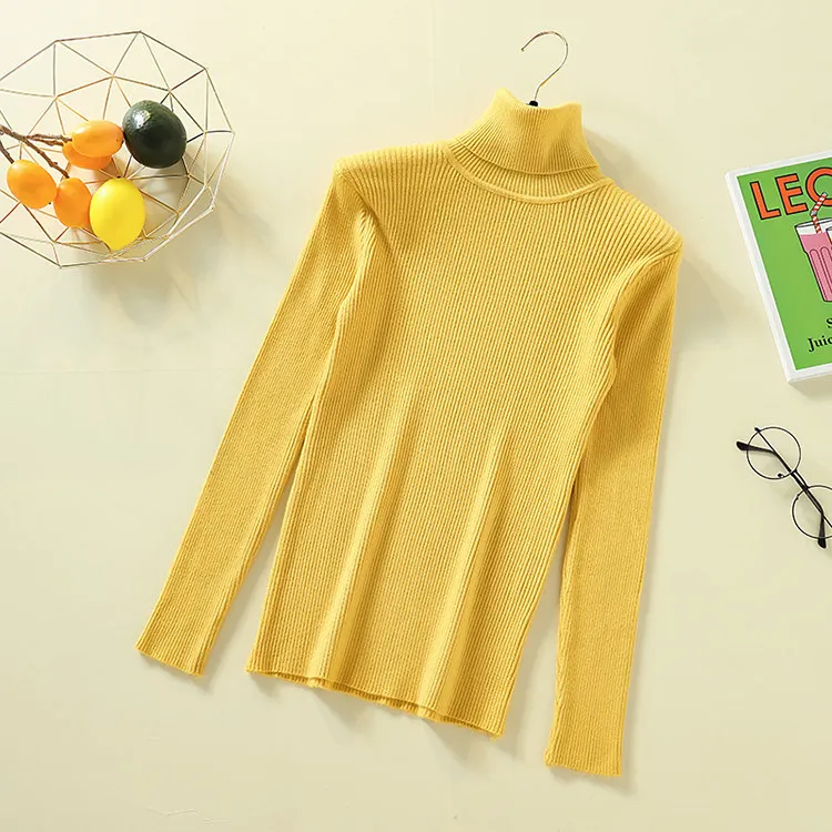 Горячая водолазка свитер женский длинный рукав тонкий сплошной цвет вязаный женский пуловер свитер Осень Зима Джемпер женские топы водолазка женская свитер женский