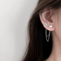 asymmetry tassel butterfly piercing stud earring for women party jewelry pendientes accessories korean earings wholesale