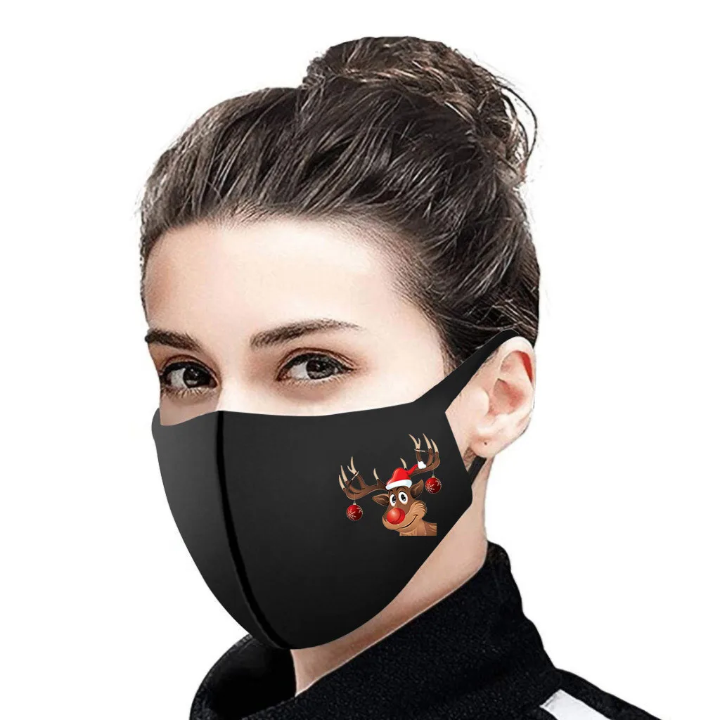 

5/10/25pc Adult Christmas Face Masks Washable Mouth Fabric Facial Mask For Protection Reusable Santa Earloop Mouth Caps