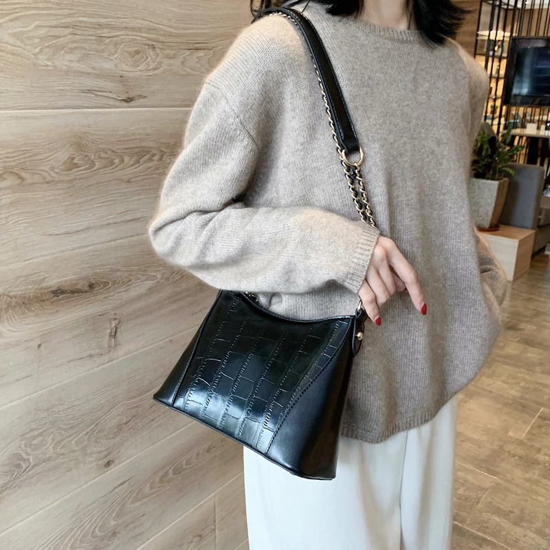 High Quality PU Leather Hobos Chain Shoulder Bags Women Crossbody Fashion Handbags Ladies Messenger Bag Female Purses 2020 | Багаж и сумки