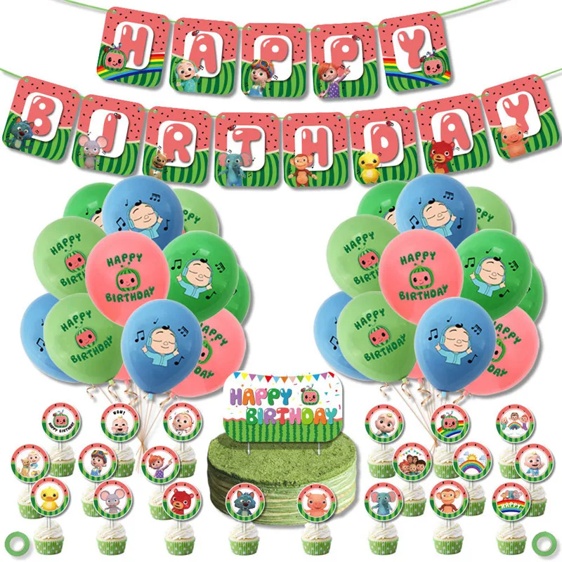 

Cocomelon theme family children happy birthday party decoration party balloon aluminum film balloon wedding baby shower