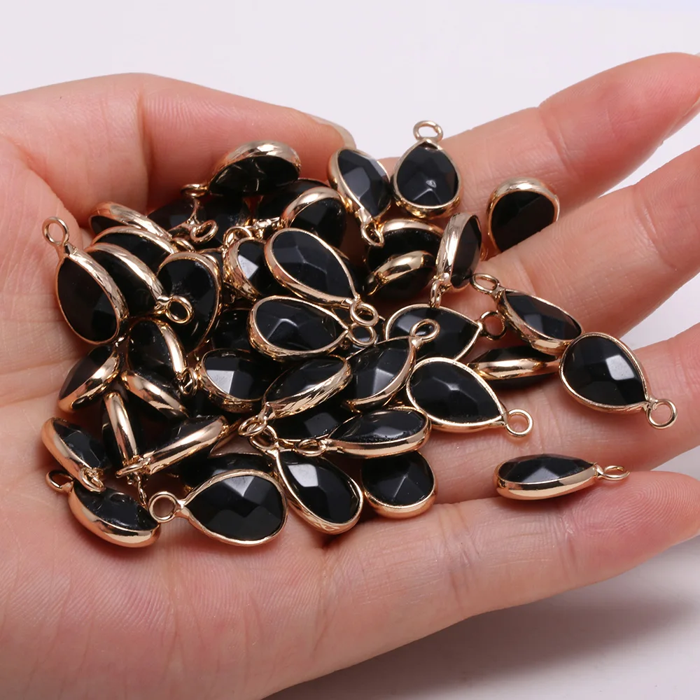 

1pcs Natural Faceted Stone Charm Pendant Black Agates Water Drop Shape for Necklace Earring Accessories or Jewelry Making