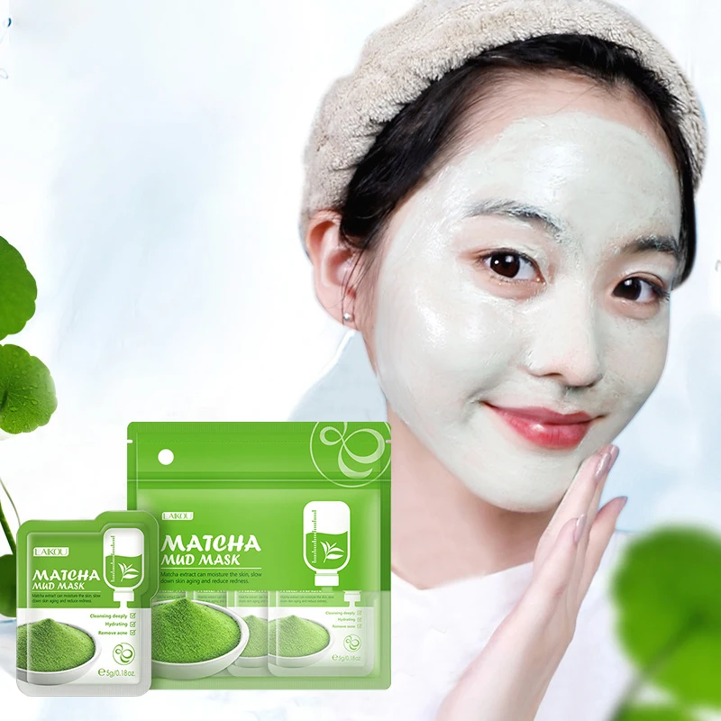 

LAIKOU 12pcs Longjing Matcha Green Clay Face Mask Oil Control Acne Shrink Pores Whitening Skin Blackhead Remover Skin Care