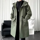 Тренчкот мужской повседневный, облегающая ветровка, однотонная длинная осенняя куртка, черный хаки, армейский зеленый, 2021