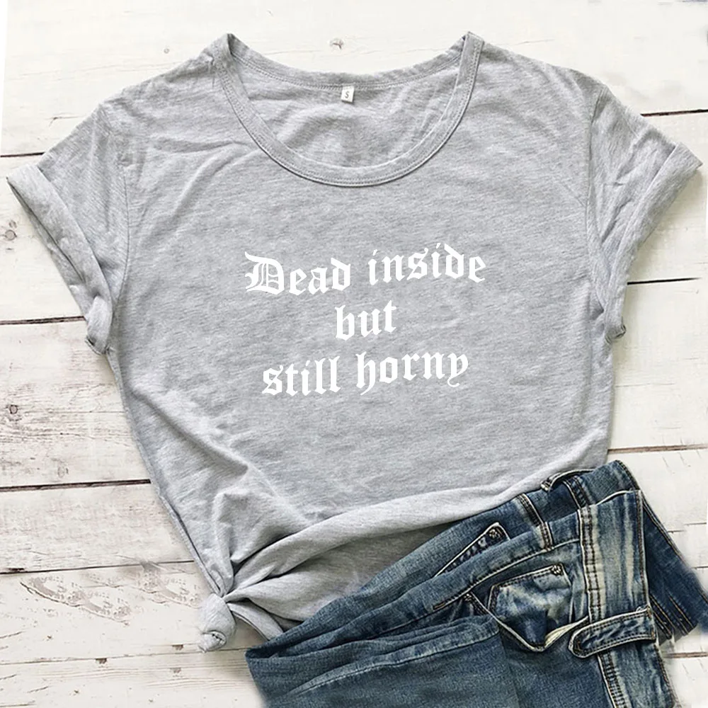 Футболка с надписью Dead Inside But Still Hornp в стиле Харадзюку женский летний топ женская
