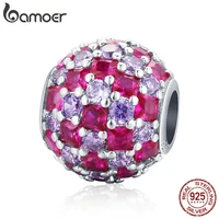 bamoer 925 sterling silver shining light ball charms round beads fit original bracelet bangle women luxury brand jewelry