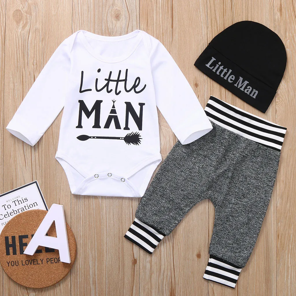 

Newborn Baby Clothes Set Infant Baby Boy Girl Clothes Letter Romper+Pants+Hat 3PCS Outfits Set Clothing комплек одежд
