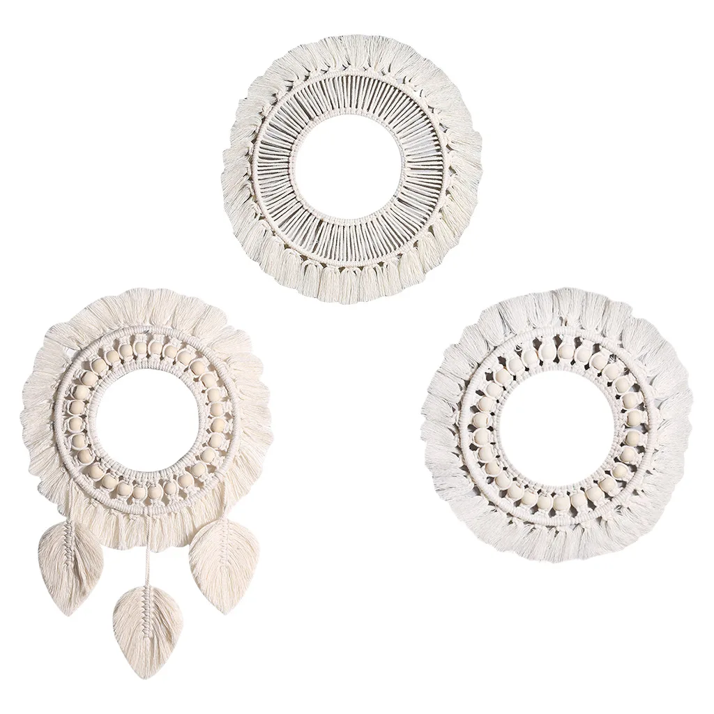 Настенное зеркало ing с бахромой макраме круглое декоративное античное в стиле