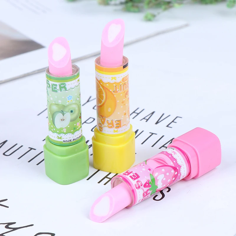 

1PC Child Lipstick Shaped Eraser Student Stationery Xmas Gift Pencil Erasers