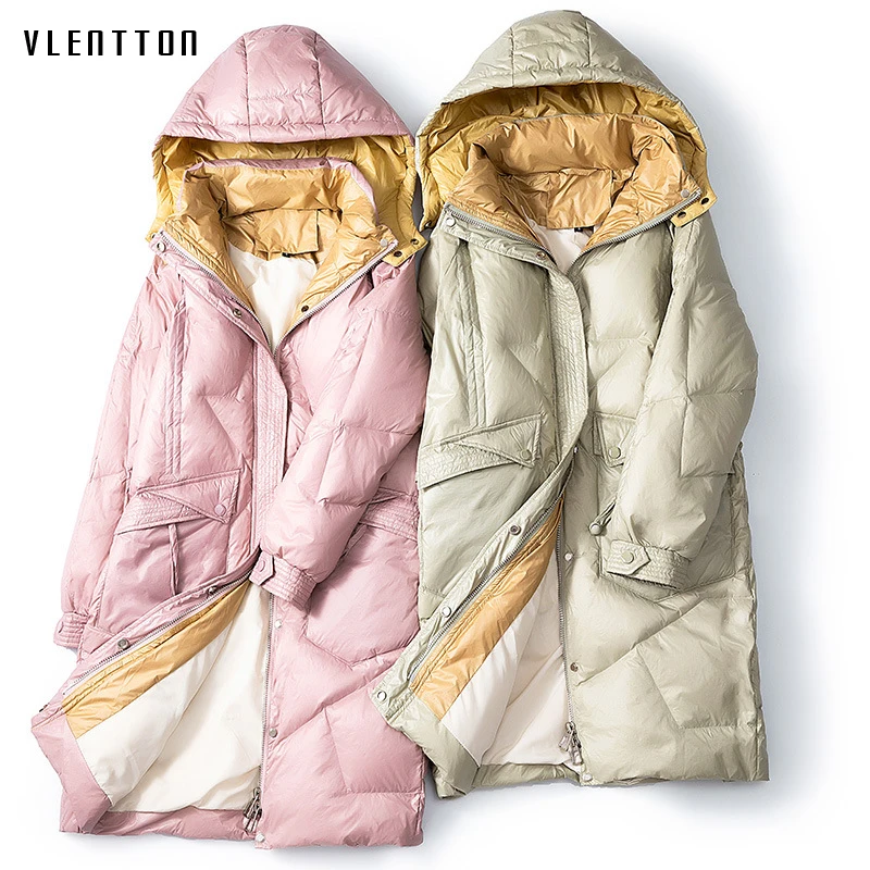 Женская теплая куртка на 90% белом утином пуху Повседневная Длинная свободная