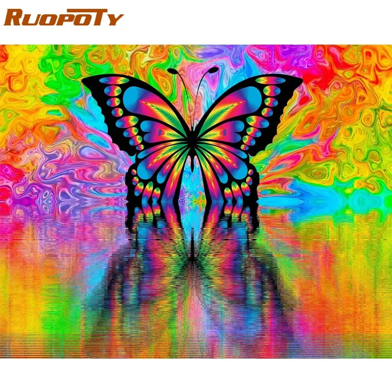 190820-13 Ruopoty рамка Diy Краска ing по номерам Бабочка Животные Современная Настенная живопись холст Рисование акриловая краска по номерам для домашний декор - Цвет: 190820-13