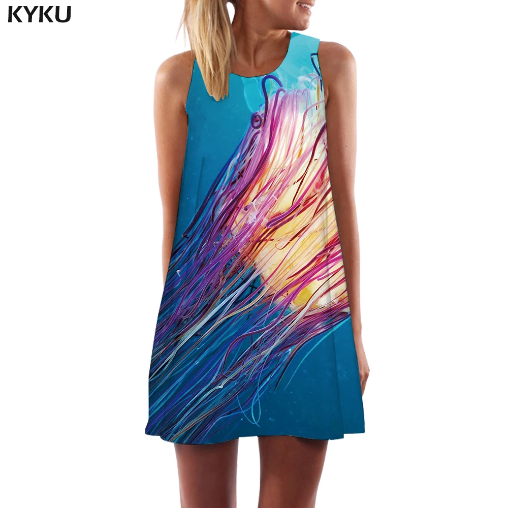 KYKU платье с изображением Медузы женские сексуальные тропические платья животным