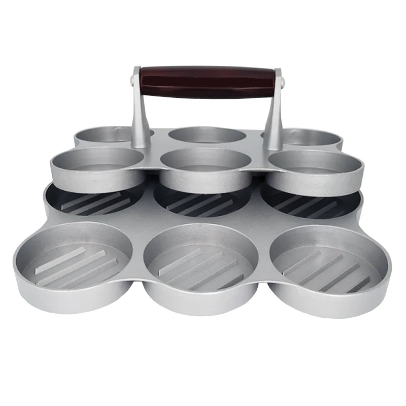 Алюминиевый антипригарный 6 пресс для гамбургеров с 100 бесплатными бумагами и деревянной ручкой оптом