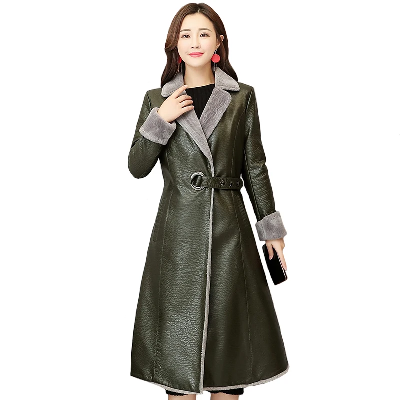 Модная женская зимняя кожаная куртка тонкие длинные меховые пальто с капюшоном