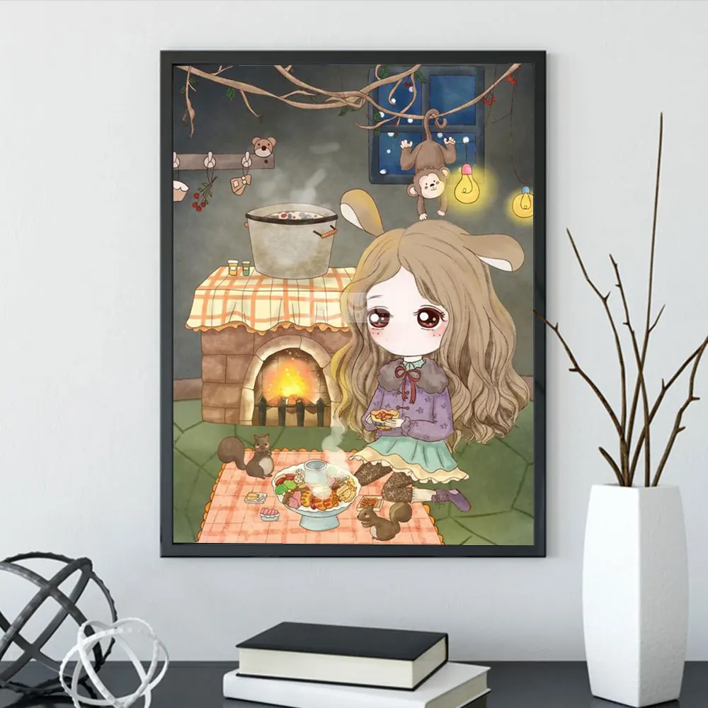 Brand New 5D Diamond Cartoon Girl Big Eyes Picture Cross Stitch Kit Full Drill Embroidery Living Room Decoration Gift |