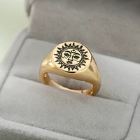 vintage sun face rings for women men gold silver color stainless steel male female ring finger jewelry anillos mujer bague homme