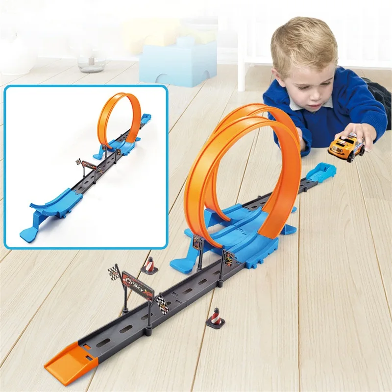 

2021 NEW DIY Pull Back Rail Alloy Car Set Desktop Metal Racing Game Assembled Eudcational Car Park Toy Birthday Gift For Boy Kid