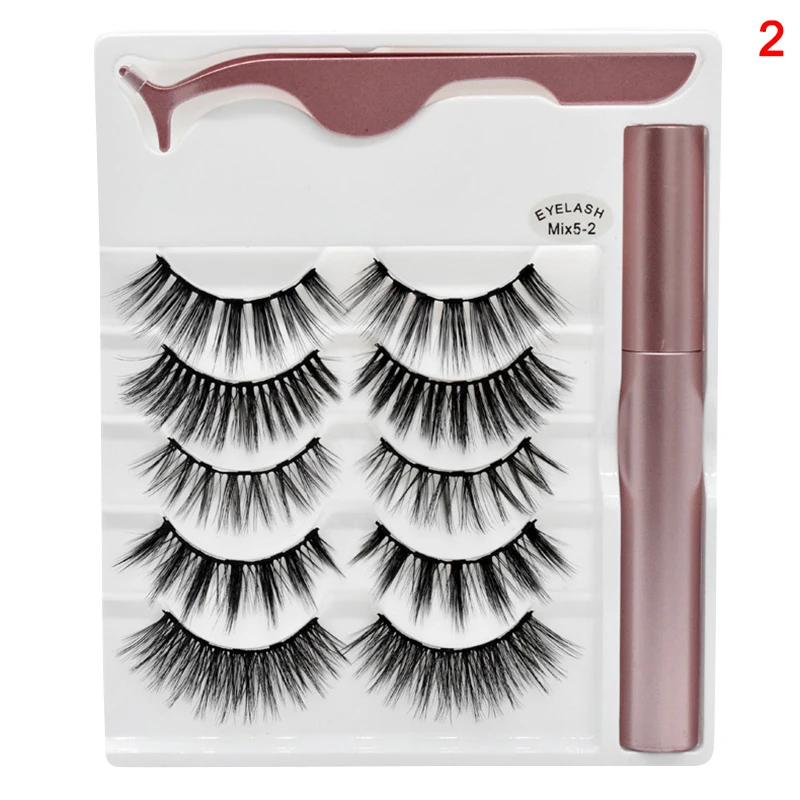 

5 Pairs Magnetic Mixed False Eyelashes Magnetic Liquid Eyeliner Tweezer Set ZG88