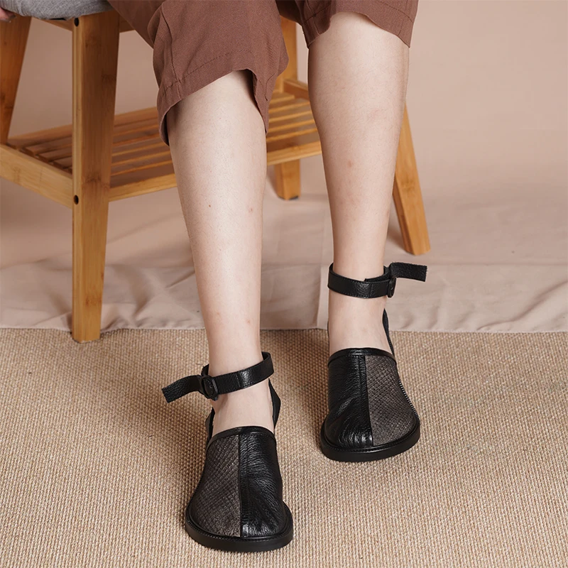 

Women's Sandals Vintage Genuine Leather Ankle Strap Baotou Comfortable Soft Bottom Summer Shoes 2021 Casual Ladies Shoe