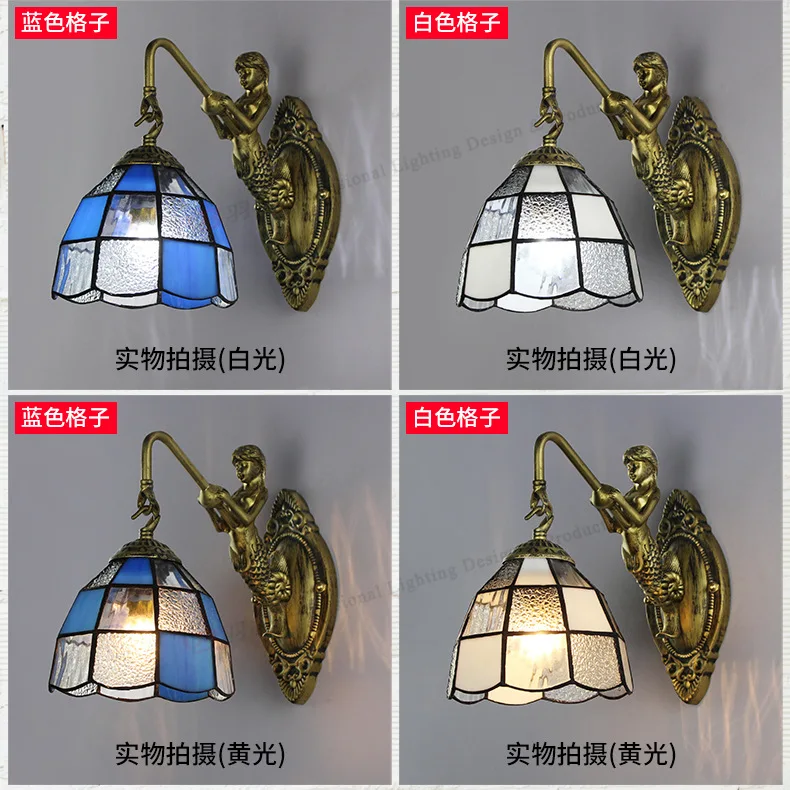 Mediterranean Wall Lamp Single Head European Retro Mermaid Resin Base Living Room Corridor Balcony Garden Bedroom Bedside Lamp