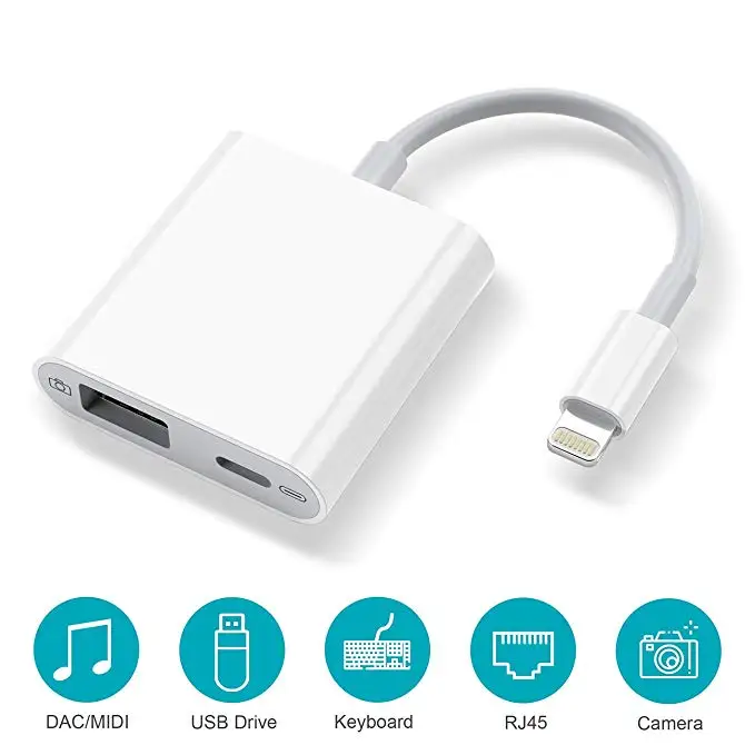 Белый OTG адаптер для iPhone iPad 11 Pro X 8 USB камера адаптер с зарядным портом OTG кабель для USB флэш-накопитель кардридер Keyboad - Цвет: Белый