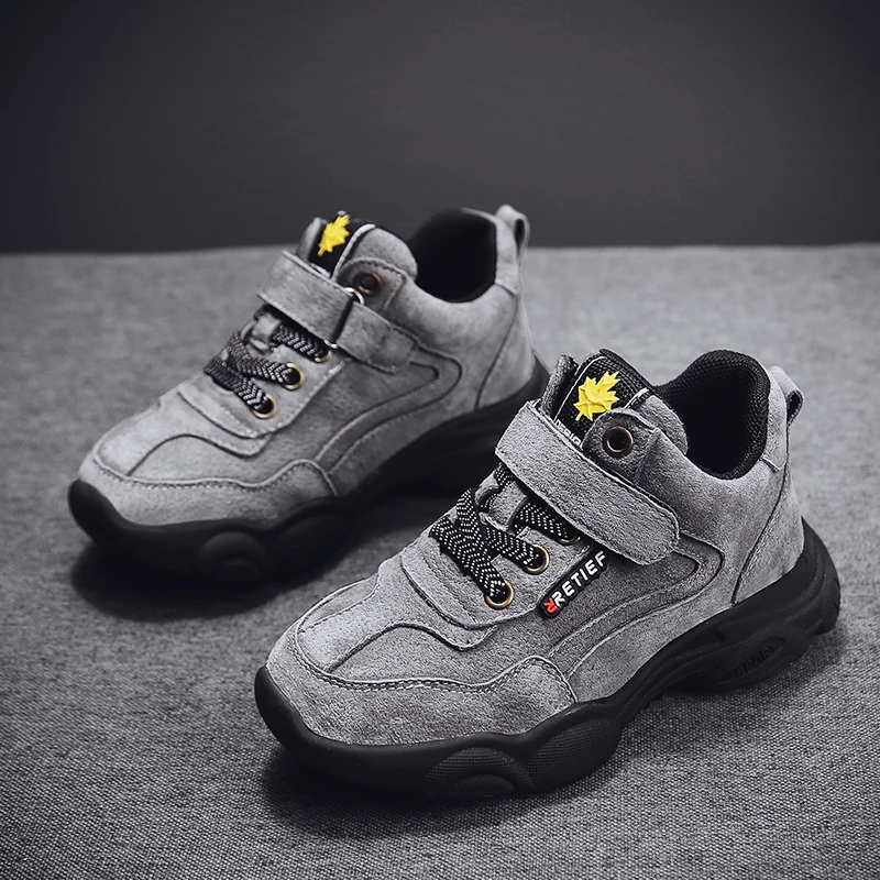High quality leather outdoor sports boys shoes comfortable Velcro casual shoes