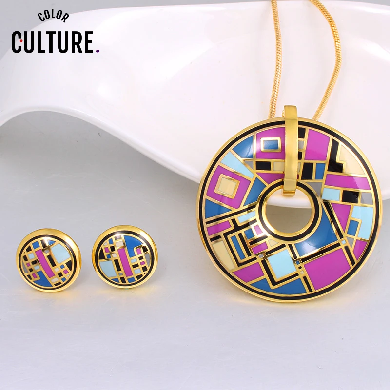 Высокое качество эмаль ювелирные наборы цинковый сплав для женщин кулон серьги