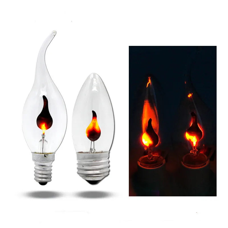 

E27 E14 3W Flame Fire LED Light Edison Bulb Lighting Vintage Flickering Effect Tungsten Candle Lamp Retro Vintage Spiral Filamen