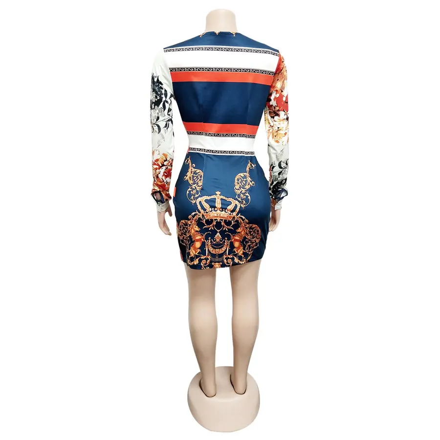 

Women Dress stripes elegant print deep v-neck side split midi dresses sexy club night above knee vestidos