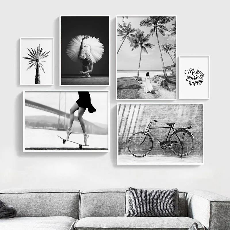 

Black White Fashion Poster Ballet Girl Vintage Wall Art Canvas Painting Posters Prints Room Decor Pictures for Home Decoration
