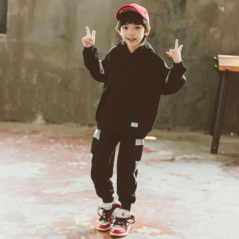 Одежда для мальчиков Лоскутная Толстовка + штаны 2 предмета одежда Свободные