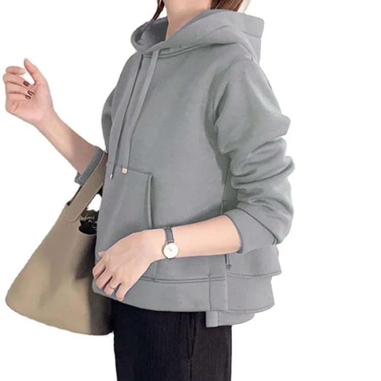 

Autumn Winter Leisure Short Hoodie Women Solid Color Long Sleeve Hooded Sweatshirt