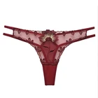 Стринги с вышивкой и прозрачной сеткой, сексуальное женское нижнее белье с вырезом, трусики-танга с низкой талией