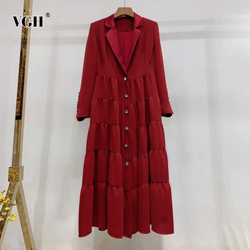 

TWOTWINSTYLE Casual Loose Patchwork Solid Dress Female Notched Long Sleeve Fashion Temperament Dresses For Women Autumn 2021 New