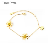 luxusteel flower shape bracelet collier female new fashion stainless steel rose gold color chains bracelets bangles party