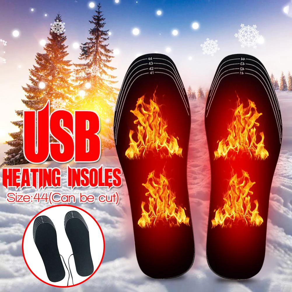 

1Pair USB Heated Shoe Insoles Electric Foot Warming Pad Feet Warmer Sock Pad Mat Winter Cuttable Heating Insoles Warm Pads