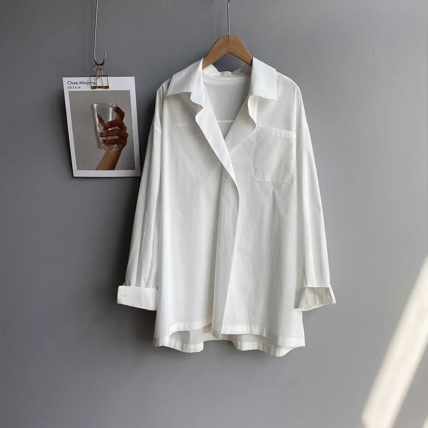 

COZOK One Button Design Loose Shirt Female 2021 Spring Lazy Leisure Long Sleeve Shirt Top 1915