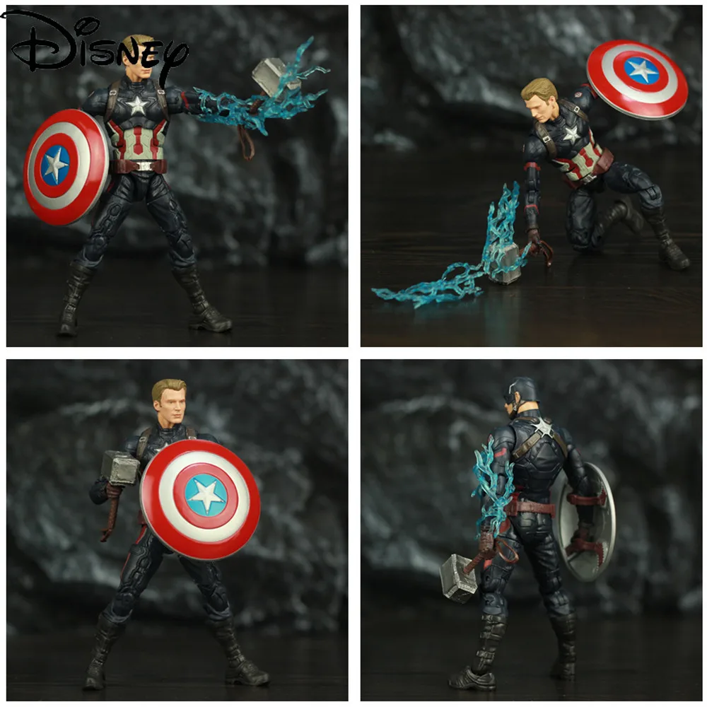 

Avengers Endgame Captain America 6" Action Figure KO's Marvel Legends Custom Steven Rogers Mjolnir Worthy Captain Head Doll Toys