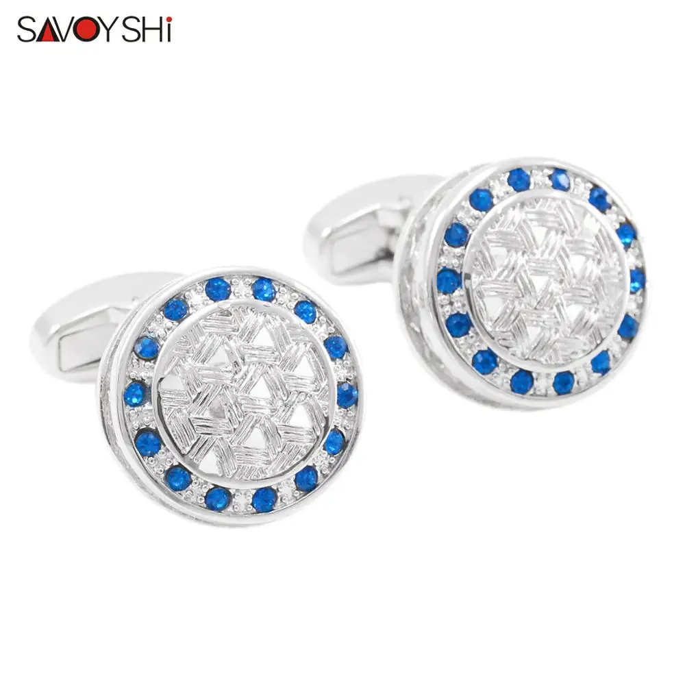 

SAVOYSHI модные синие кристаллы запонки для мужчин свадебный подарок круглые медные запонки брендовые рубашки аксессуары Бесплатная доставка