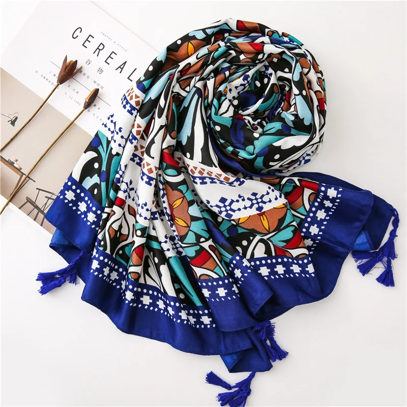 Reversible Bohemian Pashmina Ethnic Tribal Border Shawl Wrap Scarf for Woman Viscose Wraps |
