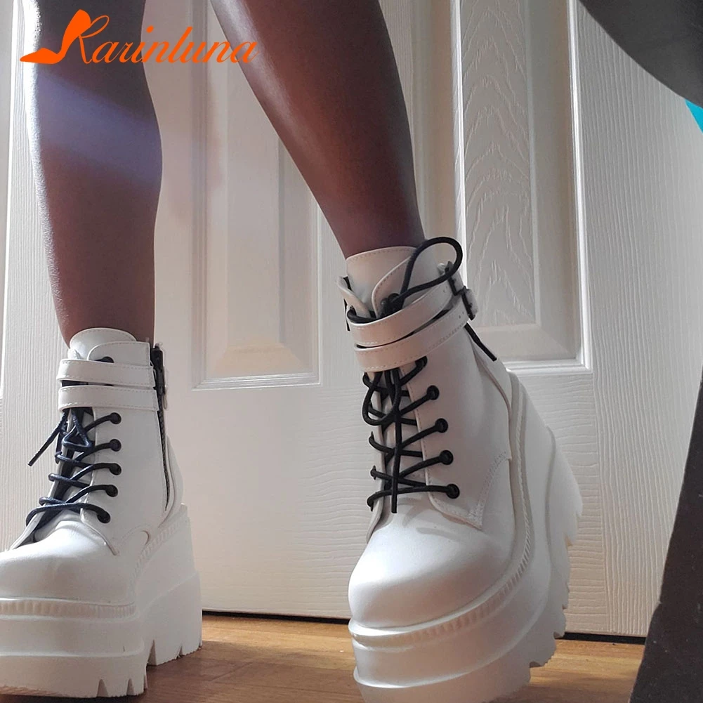 Женские Брендовые ботильоны на платформе ботинки высоком каблуке со шнуровкой и