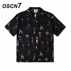 Рубашка OSCN7 Мужскаяженская с принтом, Повседневная Уличная пляжная блуза в стиле оверсайз с короткими рукавами, гавайский принт, модель CS110, 2020