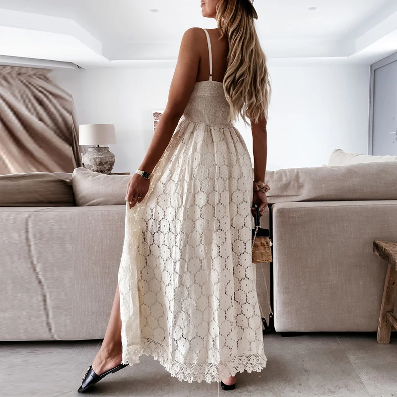 

2021 Sexy Backless V Neck Sling Jumpsuit Summer Hollow Out Crochet Lace Shorts Playsuit Casual Beach Cover Split Bodysuit Romper