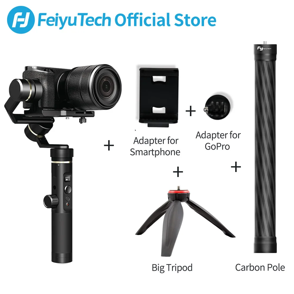 with tripod pole FeiyuTech Feiyu G6 Plus 3-Axis ручка брызг карданный Стабилизатор Для беззеркальных карман Камера экшн-Камеры GoPro Hero 6 5 смартфон - Цвет: with tripod pole