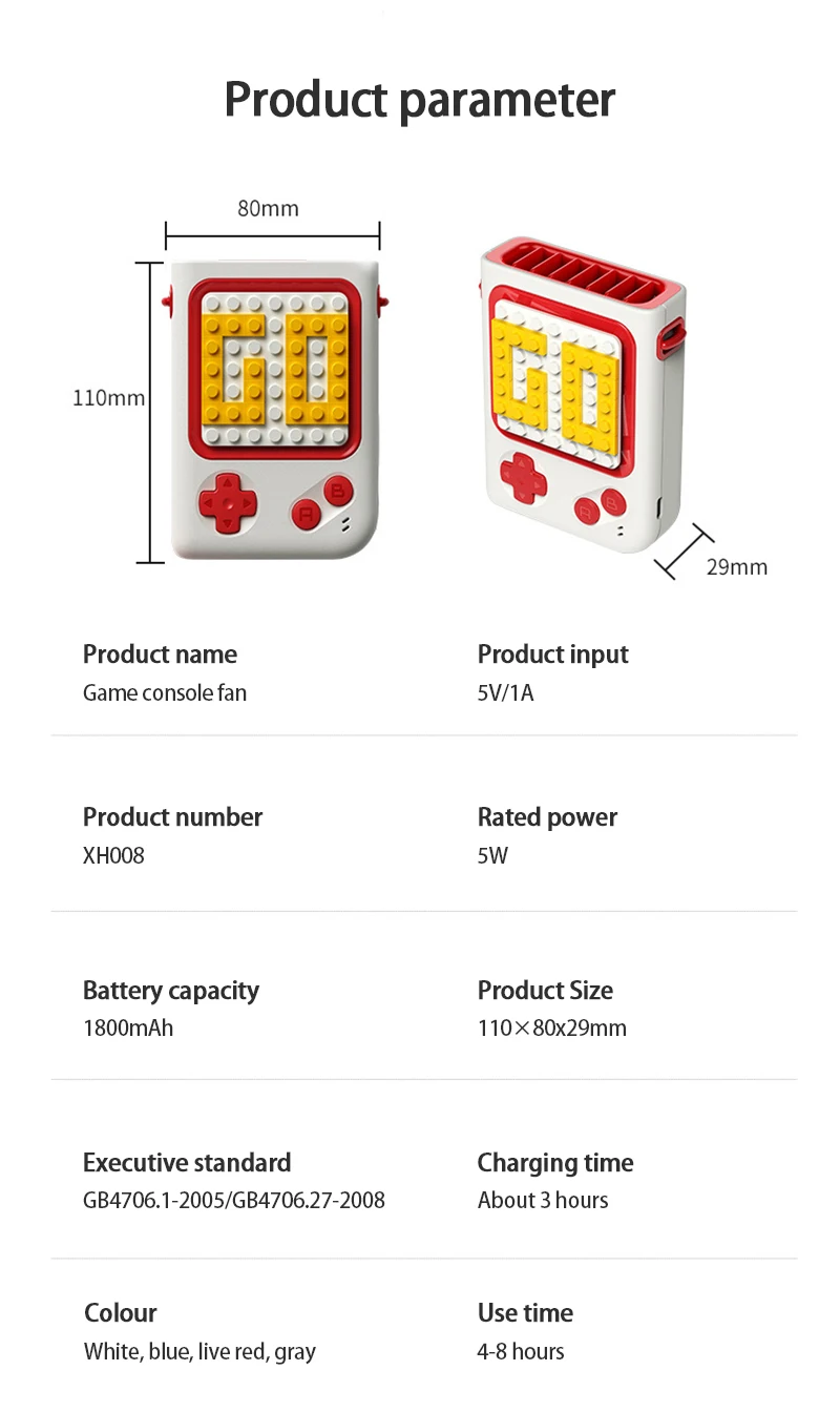 

Mini Fan Creative Children's Hanging Neck Fan Small Fan DIY Building Block Puzzle Desktop 1800 MA Portable Lazy Sports Fans